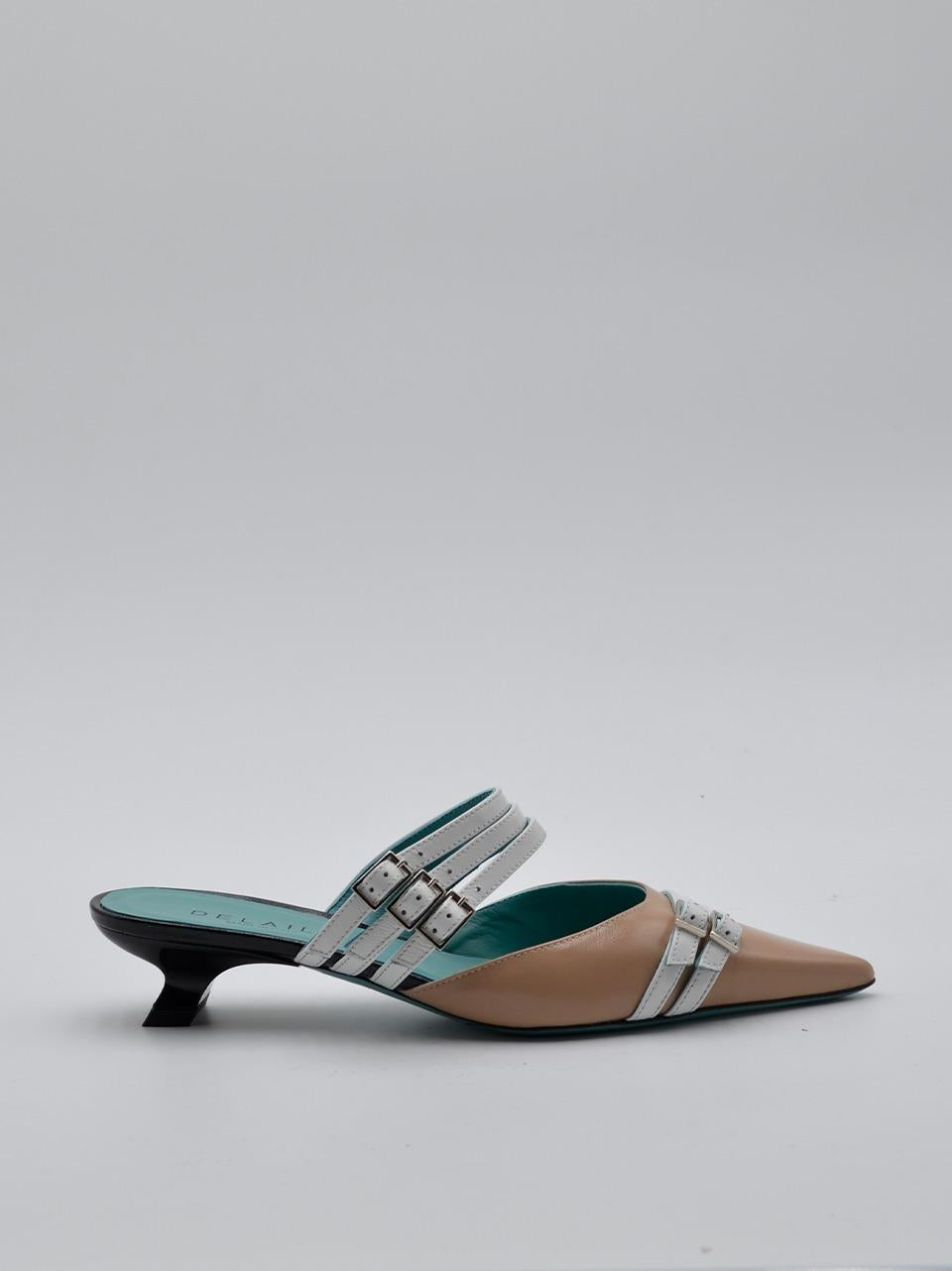 sabot con fibbie tacco h 20mm ARIANNA BEIGE BIANCO DELAIA 