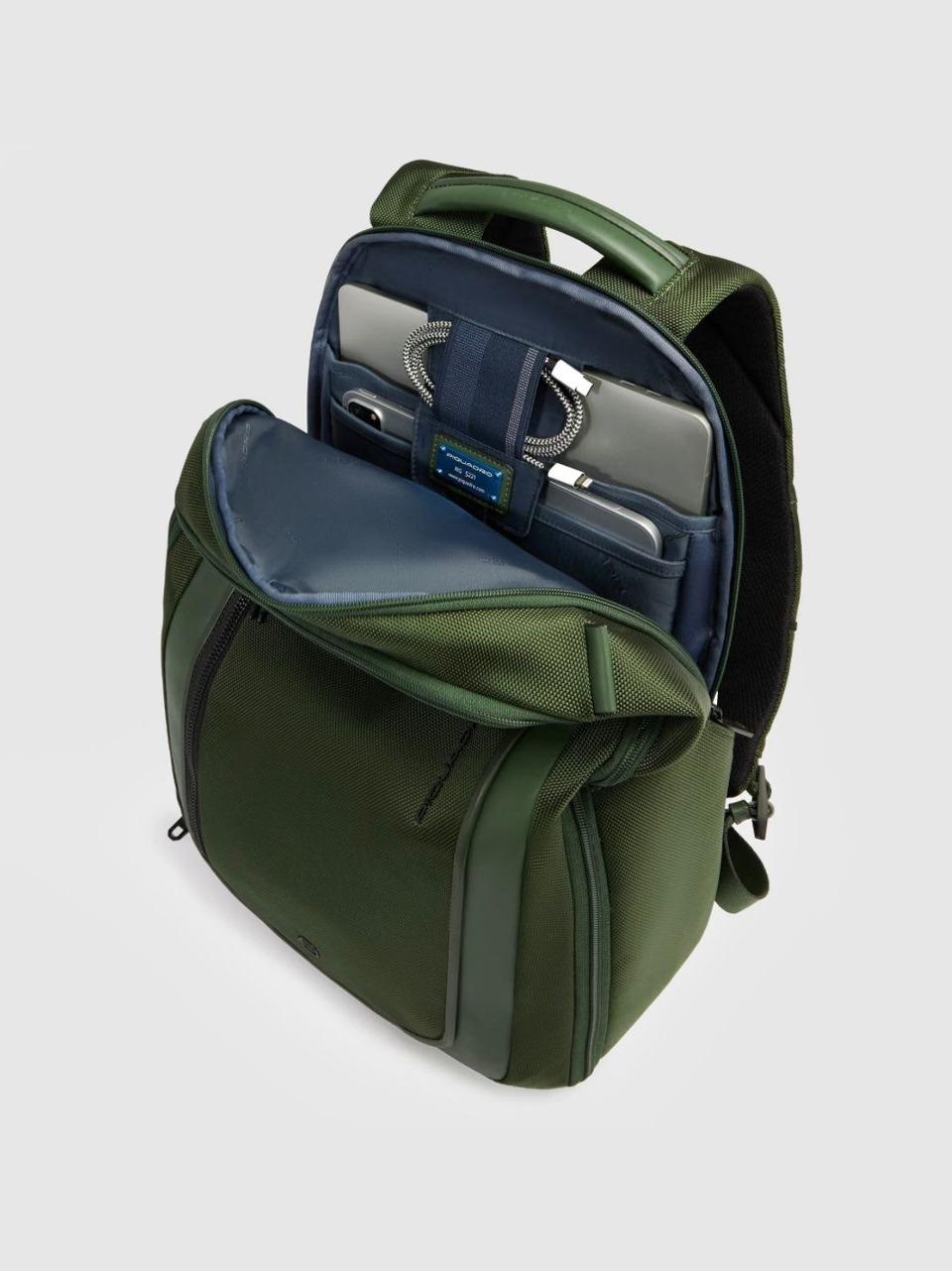 zaino 15,6'' tessuto riciclato e pelle CA6928S143BM VERDE PIQUADRO 