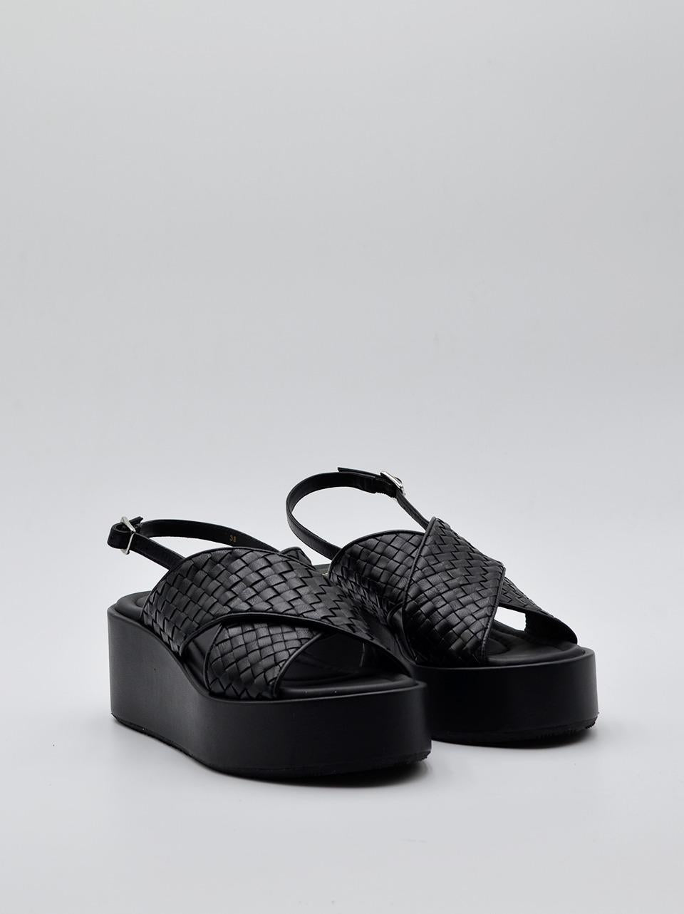 sandalo zeppa tomaio intrecciato B0902 NERO ELVIO ZANON 