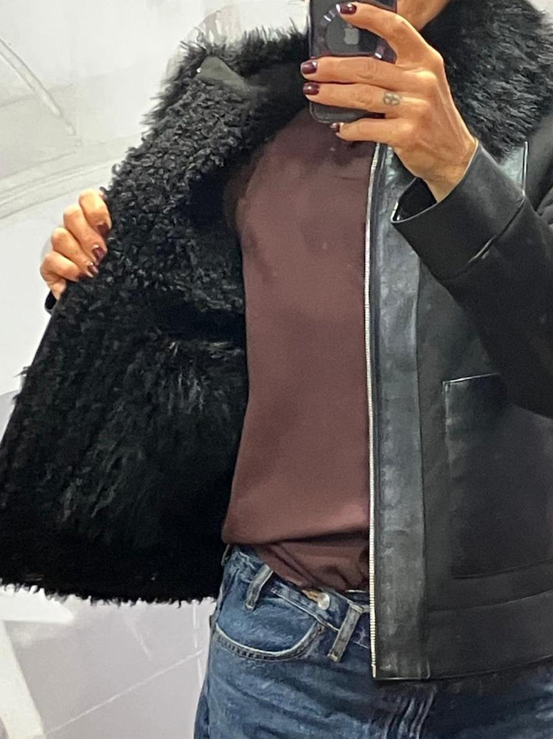 ecoshearling reversibile 2O0176 nero Patrizia pepe 