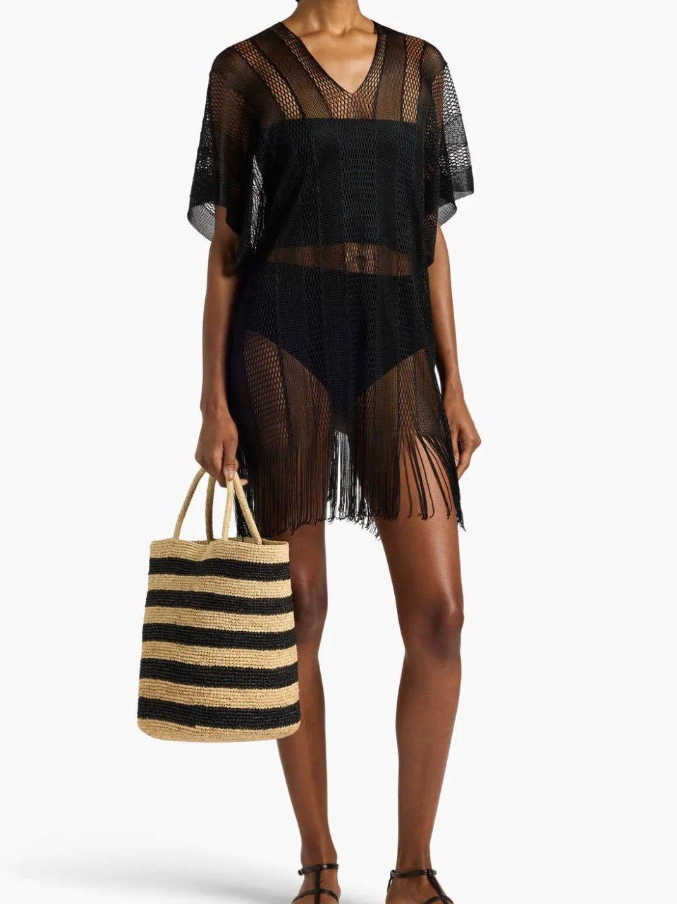 poncho con frange ASF82 NERO LIviana conti 