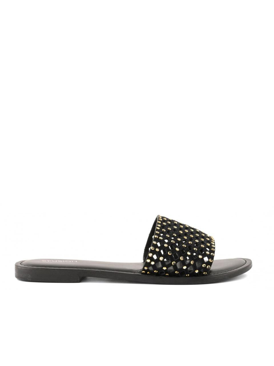 sabot flat con con swarosky R2260004 BLACK CB FUSION 