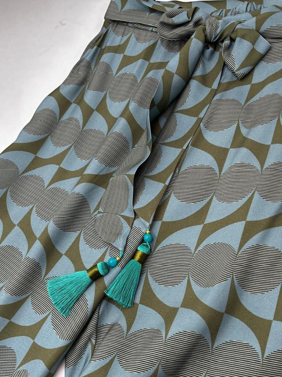 pantalone fluido  fantasia floreale 26260 CELESTE WU' SIDE 