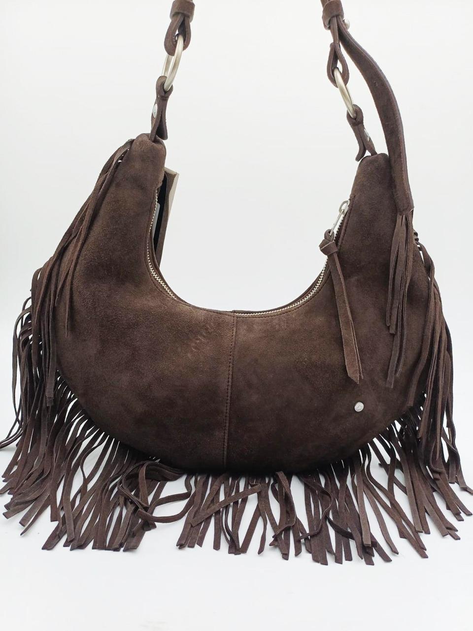 borsa a spalla mezza luna con frangia 1203 BROWN REHARD 