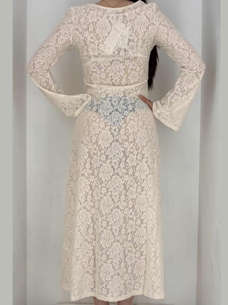 maxii dress crochet AN5646 CREMA GLAMOROUS 
