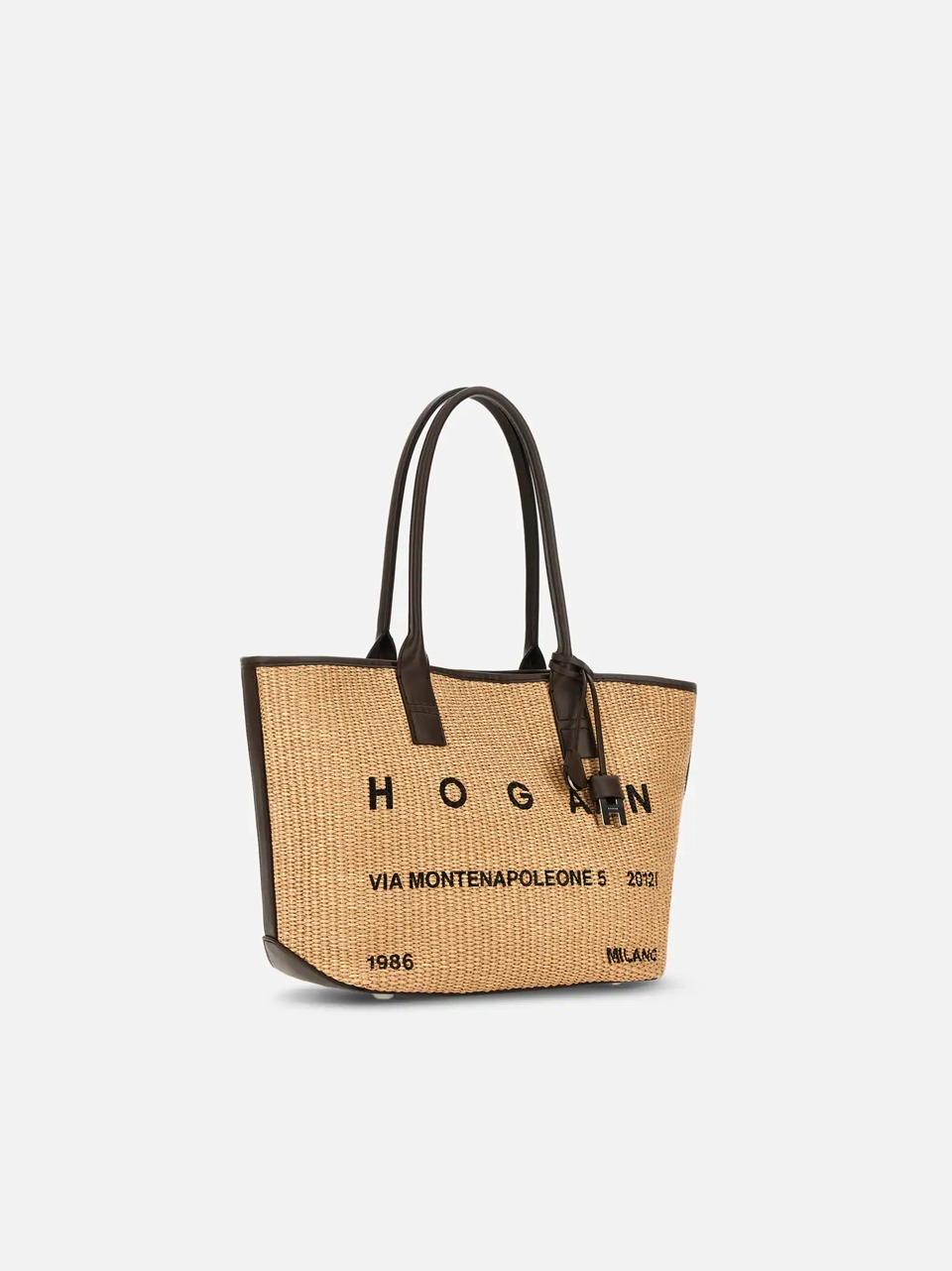 shopping piccola in rafia KBW01TA3200UYI7E06 CREMA CIOCCOLATO HOGAN 