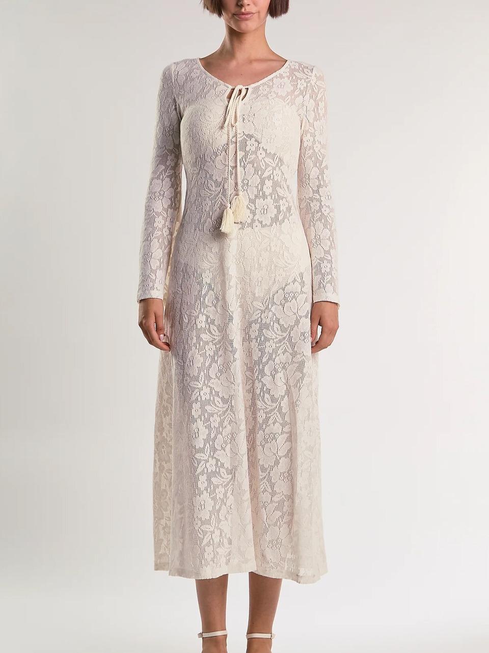 maxii dress crochet AN5646 CREMA GLAMOROUS 