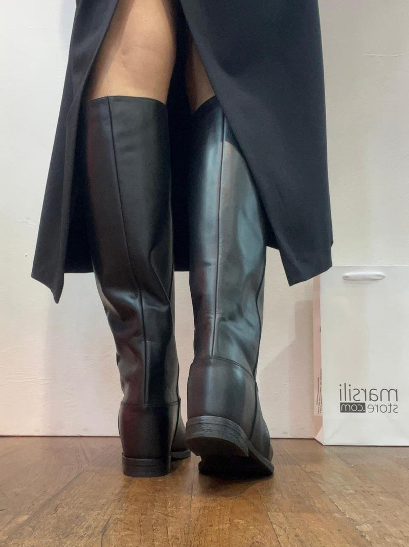 stivale a tubo con v laterale e zeppa interna 4232 NERO  