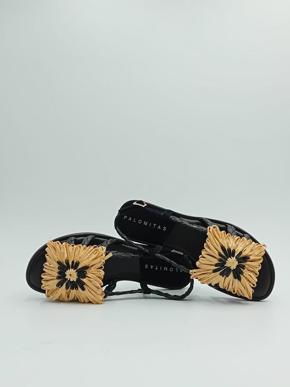sandalo flat in rafia con accessorio ALICIA BLACK PALOMITAS by paloma barcelo 