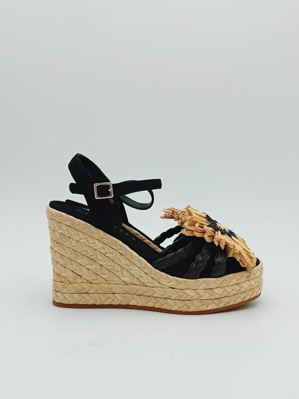 sandalo zeppa in rafia con accessorio FANNIE BLACK PALOMITAS by paloma barcelo 