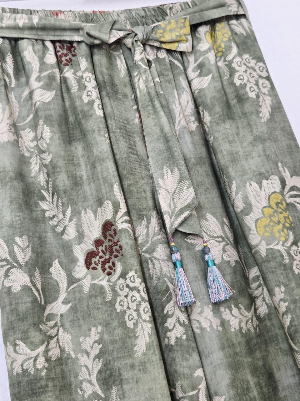pantalone fluido  fantasia floreale 26260 VERDE WU' SIDE 