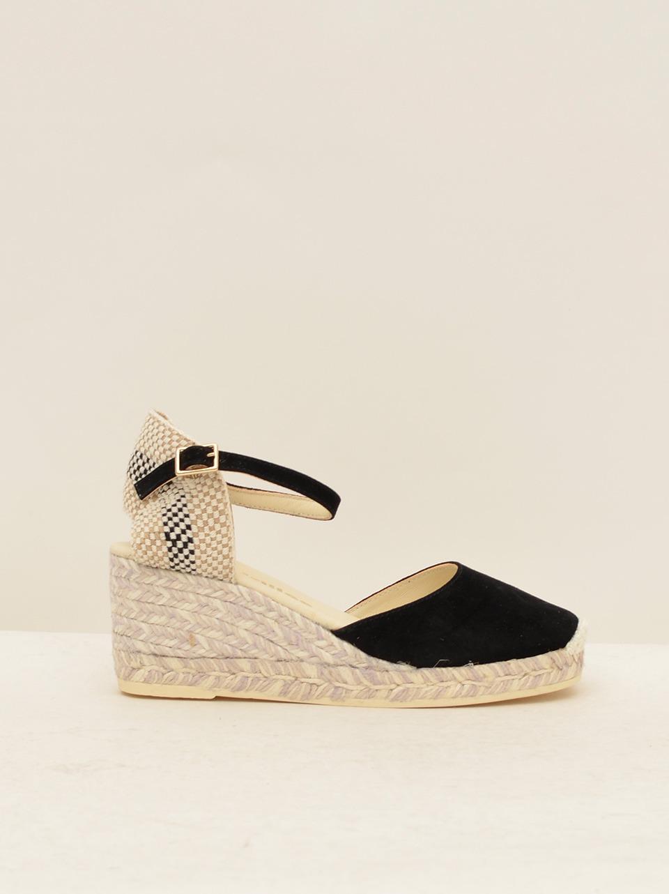 sandalo col laccio alla caviglia zeppa bassa ROBY ANTE NERO ESPADRILLAS 
