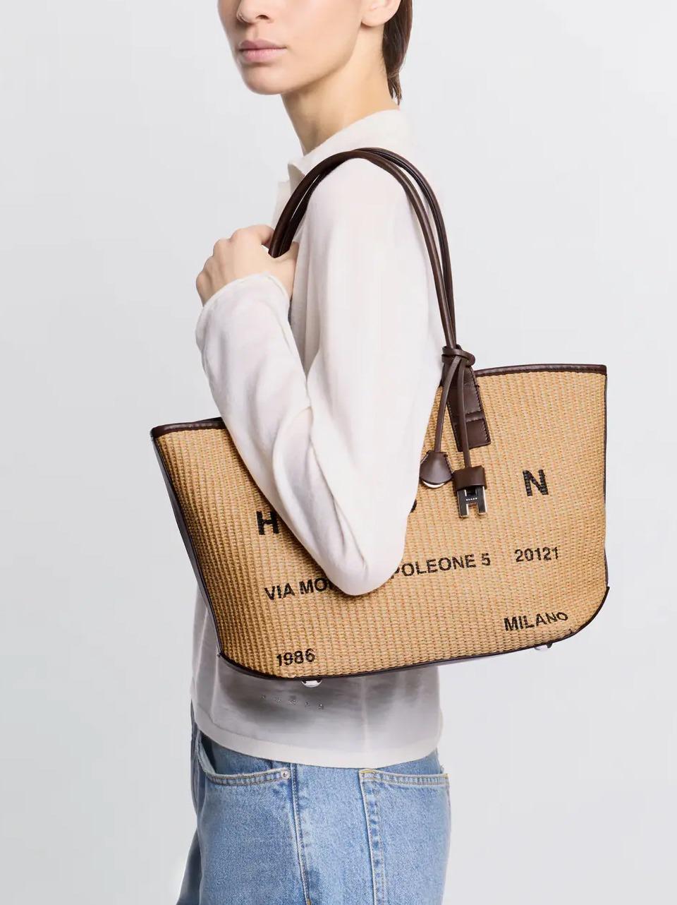 shopping piccola in rafia KBW01TA3200UYI7E06 CREMA CIOCCOLATO HOGAN 