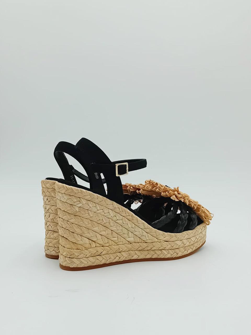 sandalo zeppa in rafia con accessorio FANNIE BLACK PALOMITAS by paloma barcelo 