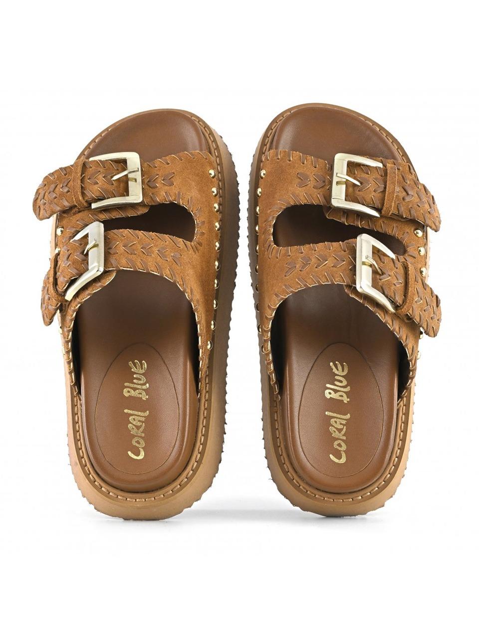 sandalo  2 fibbie con suola alta 224.27 TAN Coral blue 