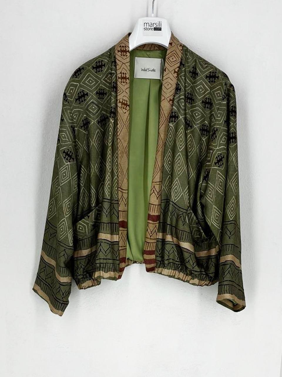 kimono corto fantasia geometrica 26366 VERDE WU' SIDE 