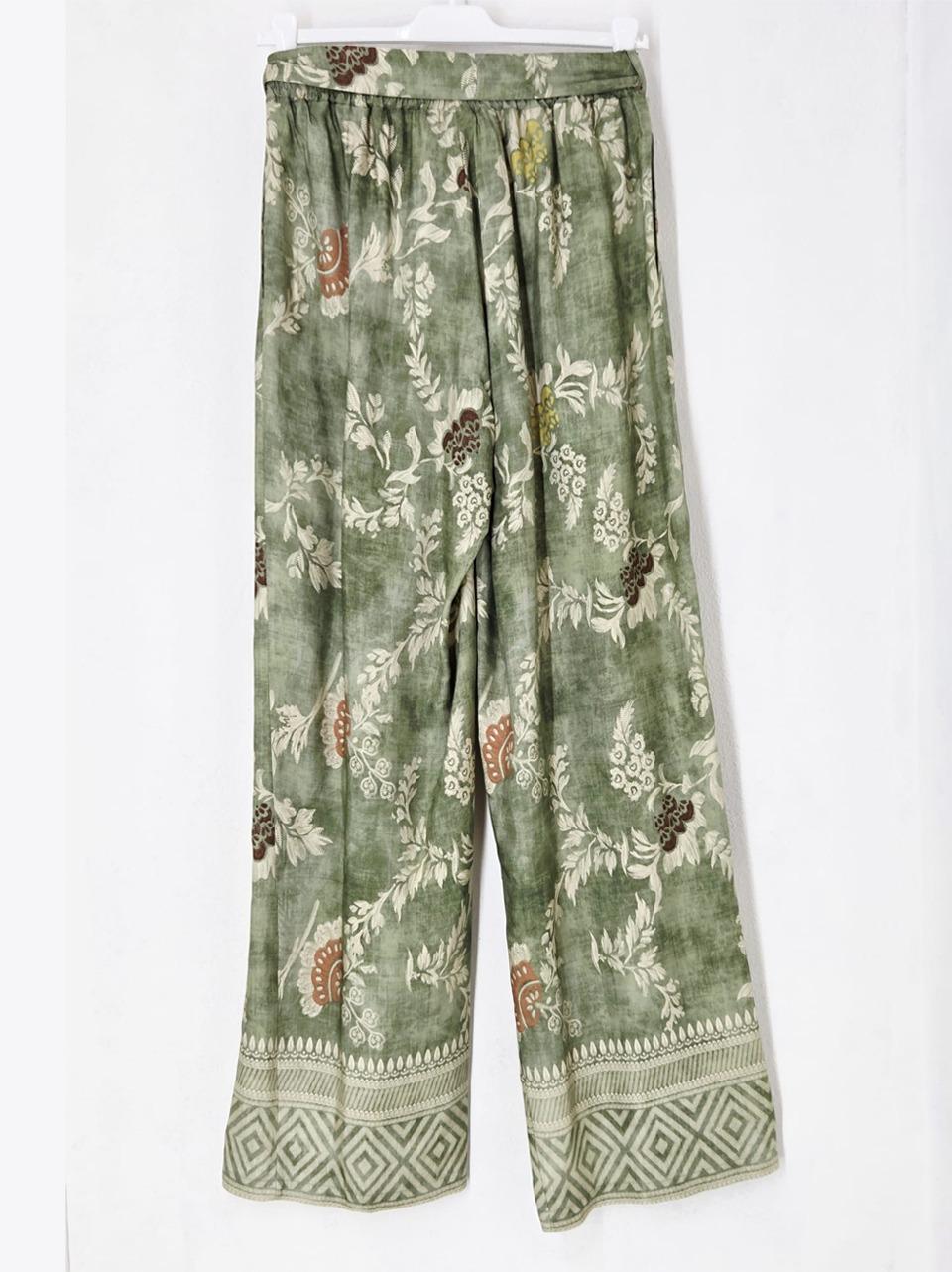 pantalone fluido  fantasia floreale 26260 VERDE WU' SIDE 