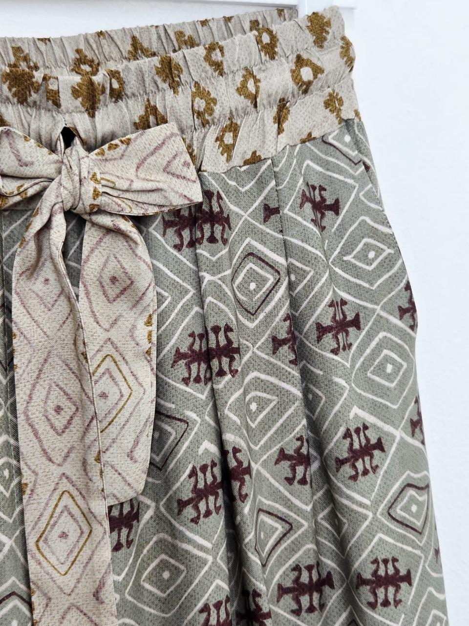 pantalone fluido fantasia floreale 26271 VERDE BORDO WU' SIDE 