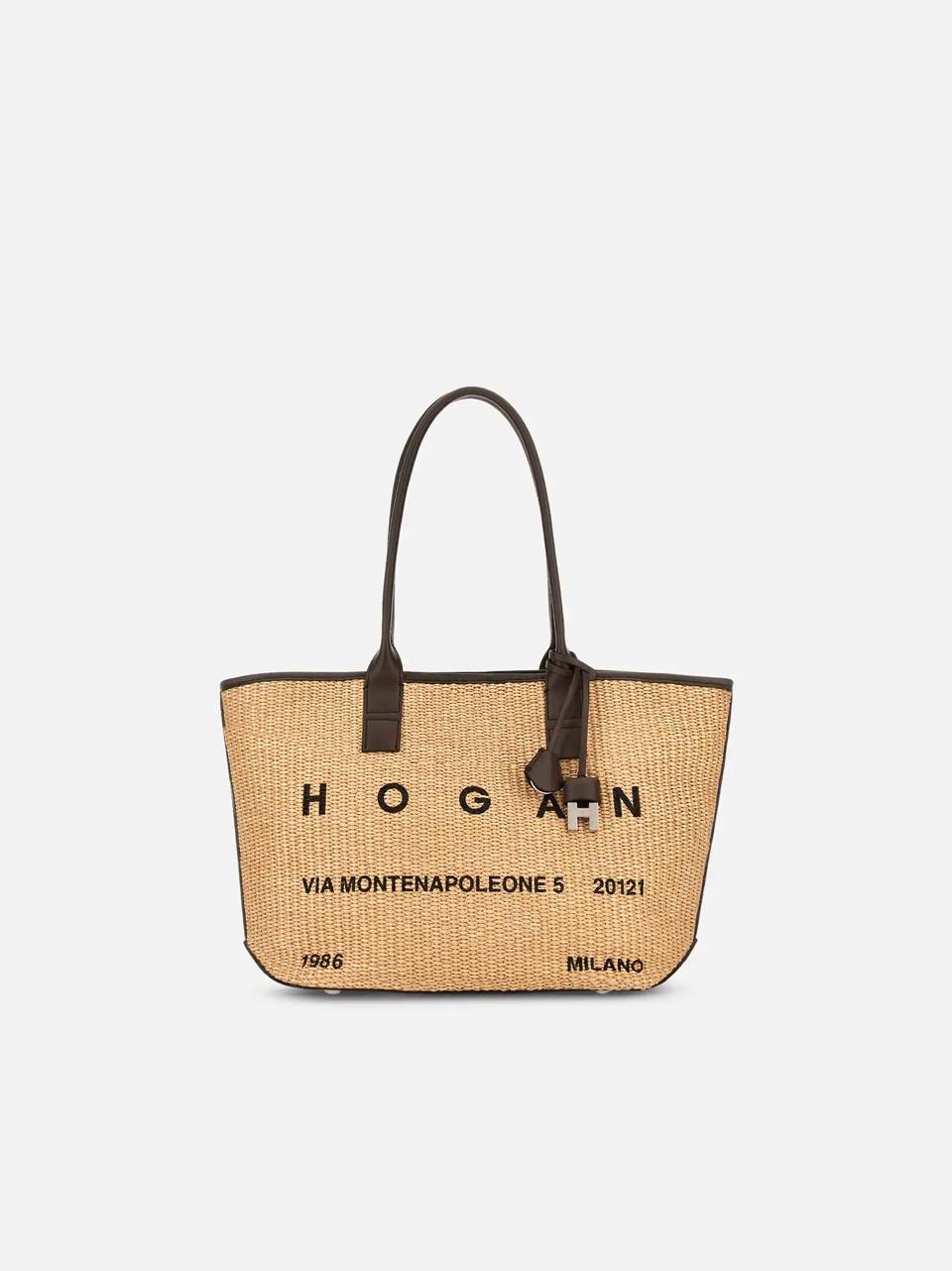 shopping piccola in rafia KBW01TA3200UYI7E06 CREMA CIOCCOLATO HOGAN 