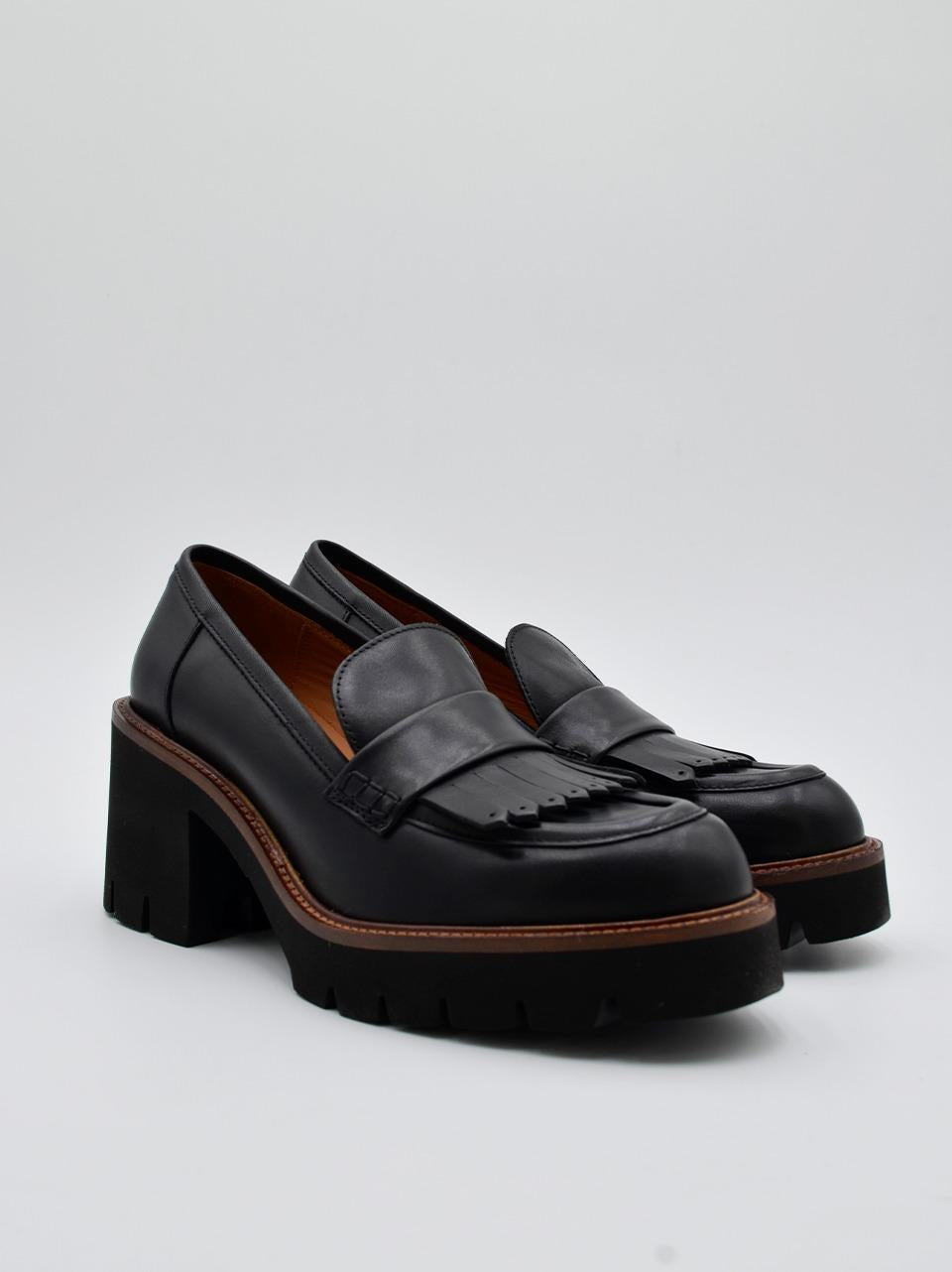 mocassino con frangia tacco h 50mm 8705 NERO MAT:20 