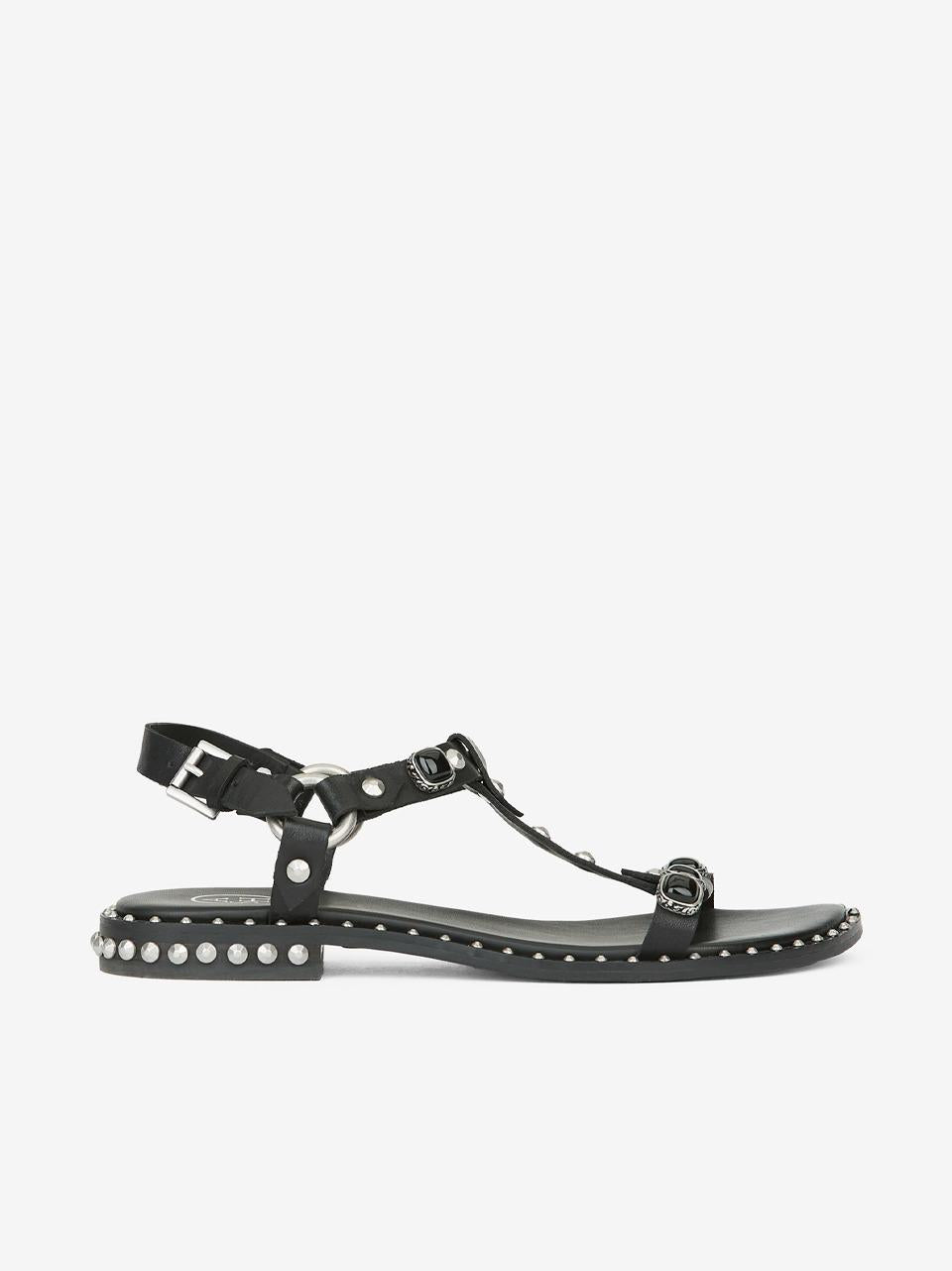 sandalo flat podium con borchie e pietre PODIUM NERO ASH 
